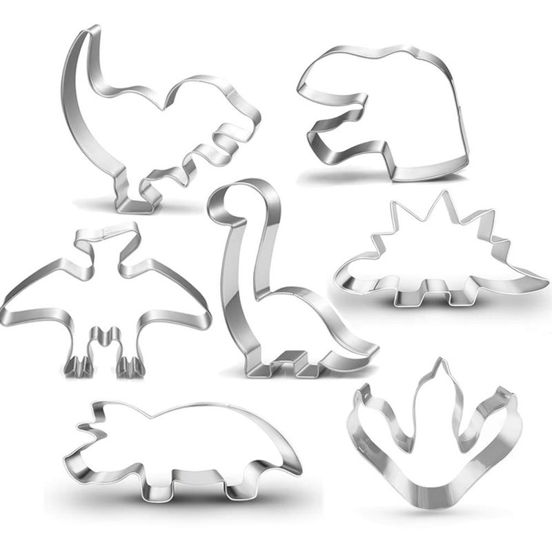 LUBTOSMN New Dinosaur Cookie Cutter Set-7 Piece-Footprint and Head, Tyrannosaurus(T-Rex), Brontosaurs, Spinosaurus, Triceratops, Pterodactyl, Baking Mold for Kids Dinosaur Birthday Party - Image 1